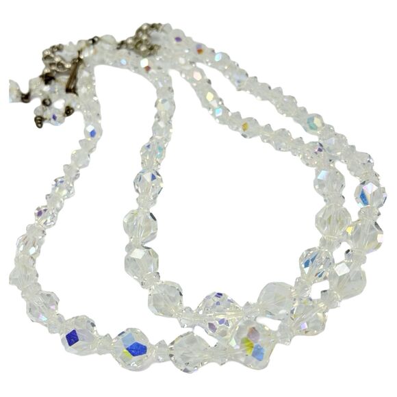 VTG Crystal Double Strand Necklace 17.5" Aurora Borealis Formal Wedding Jewelry - Picture 7 of 11